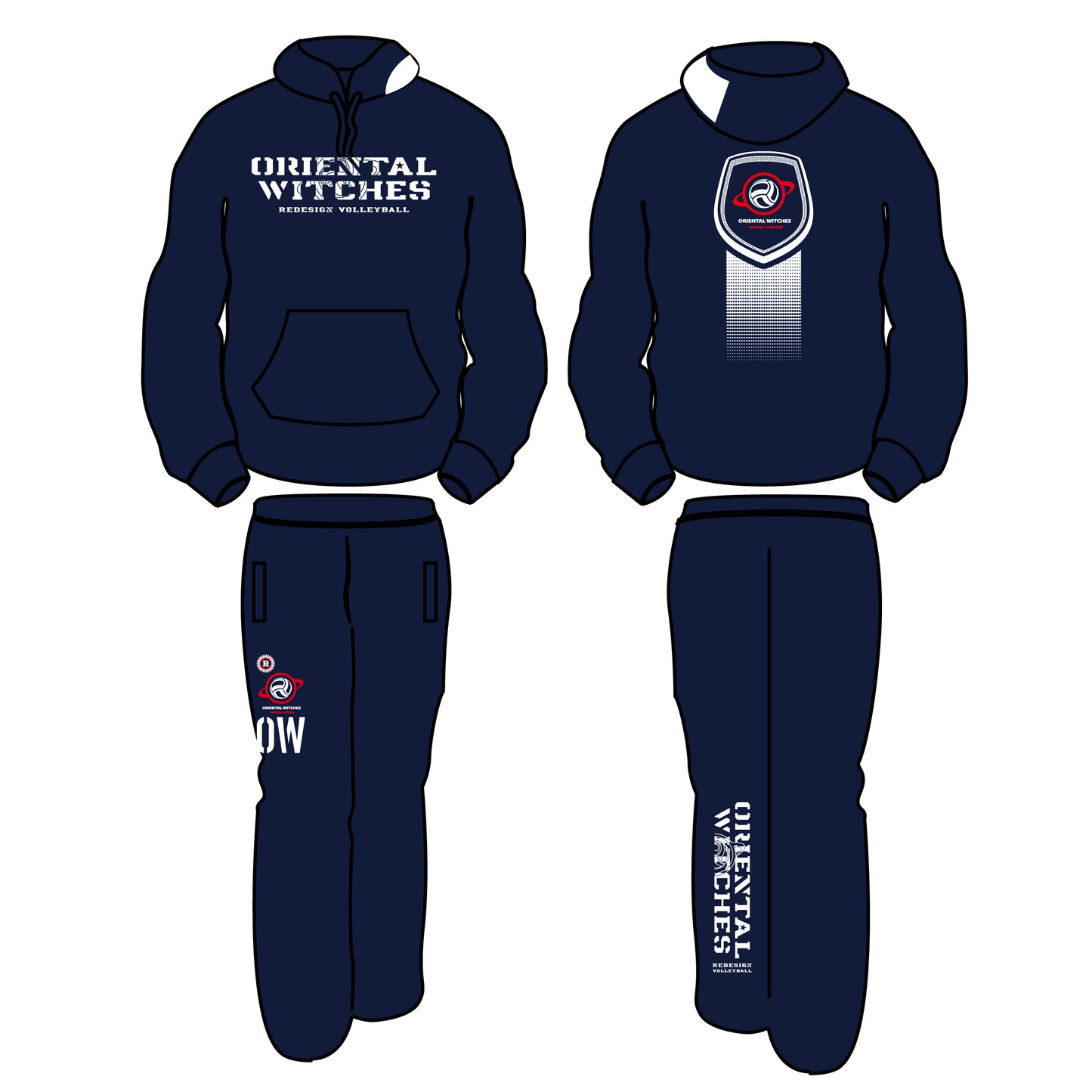 フーディーコットンスウェットスーツ ネイビー(レッド×ホワイト)