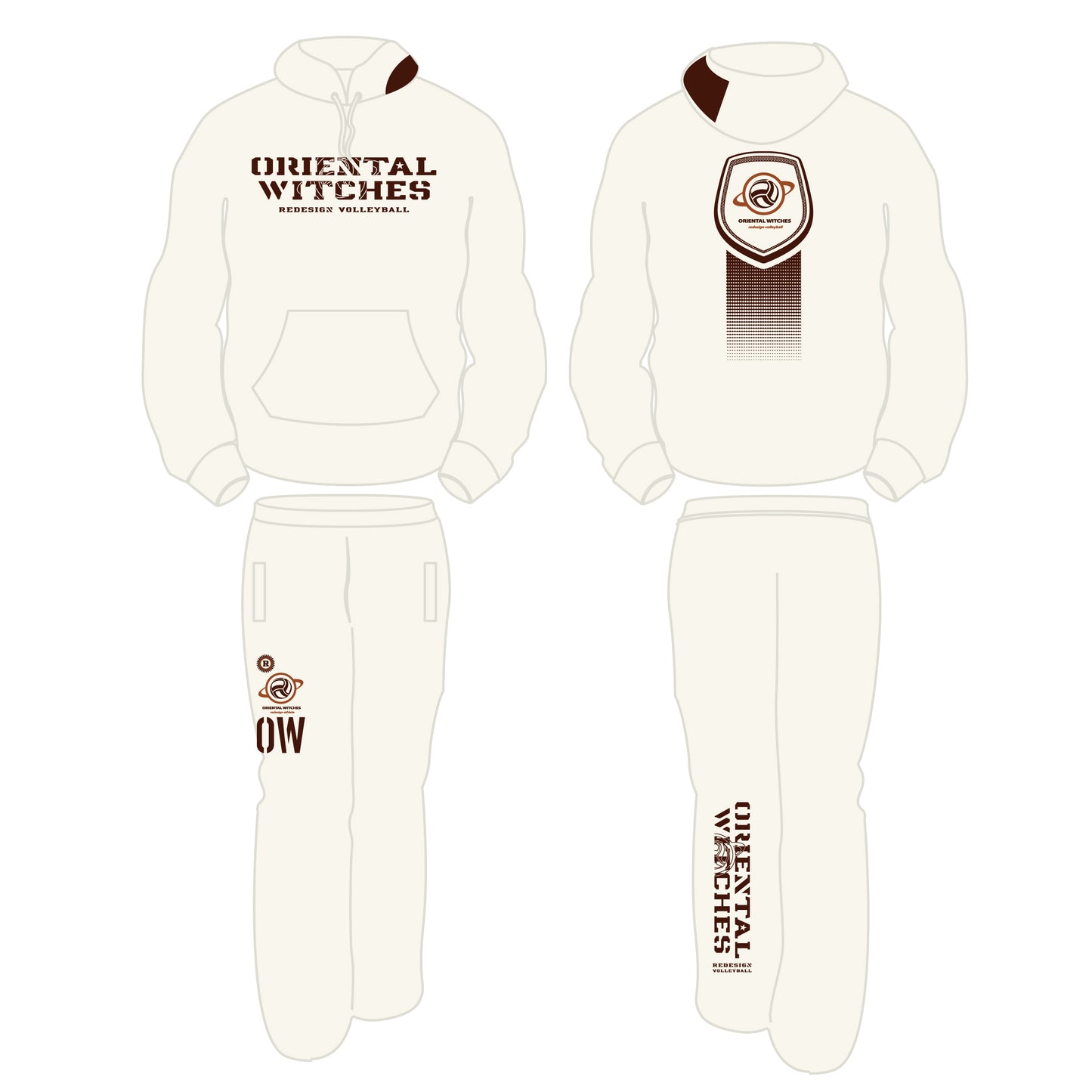 フーディーコットンスウェットスーツ オートミール(ダークブラウン×ライトブラウン)