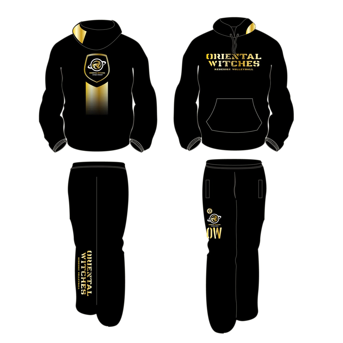 フーディーコットンスウェットスーツ ブラック(ゴールド×ホワイト)