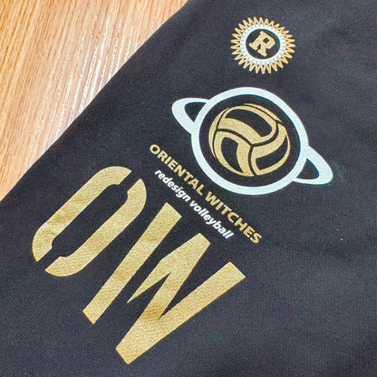 フーディーコットンスウェットロングパンツ ブラック（ゴールド×ホワイト）