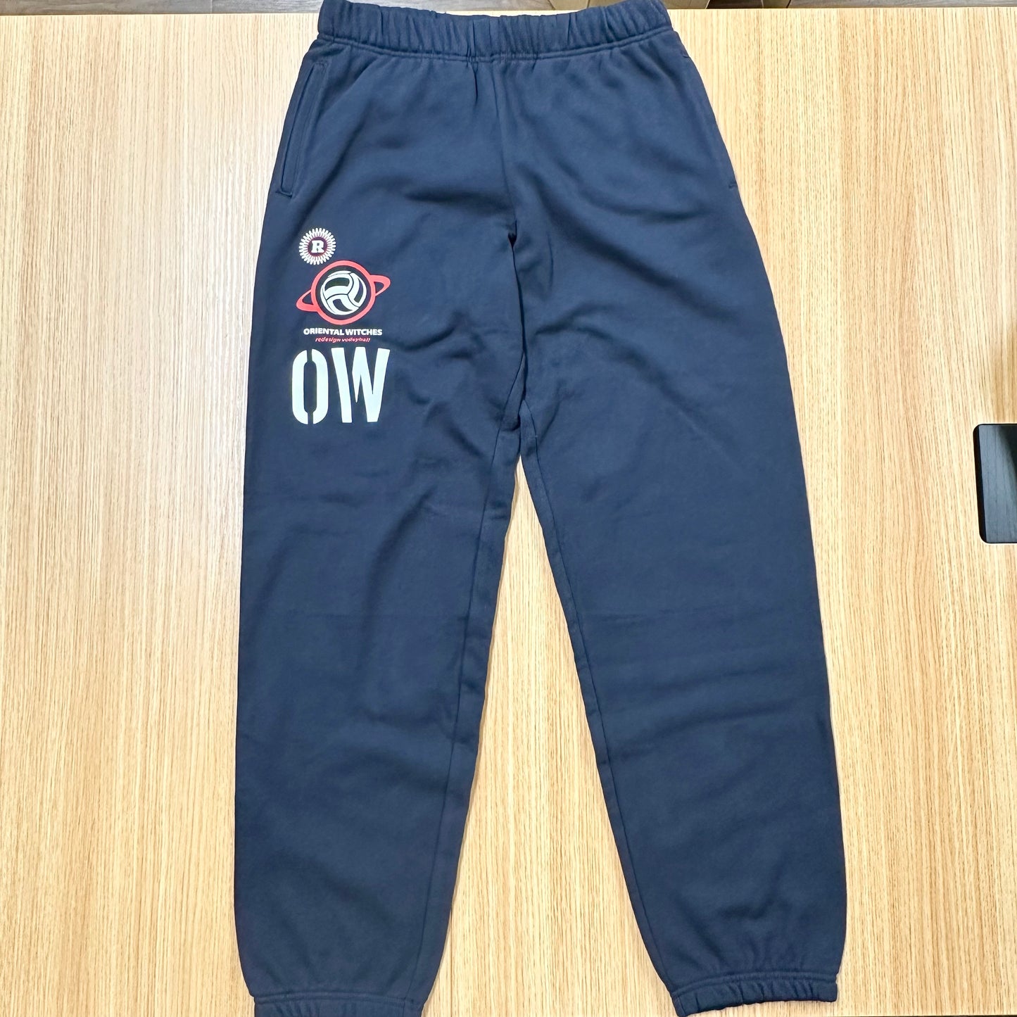 フーディーコットンスウェットロングパンツ ネイビー（レッド×ホワイト）