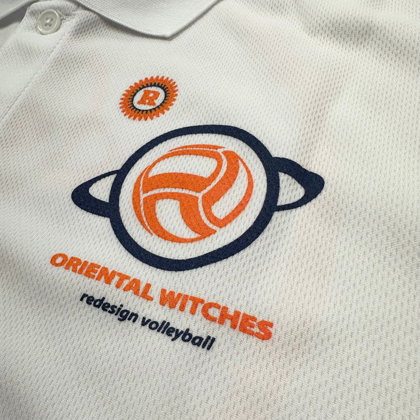 OWポロシャツ　ホワイト（オレンジ×ネイビー）