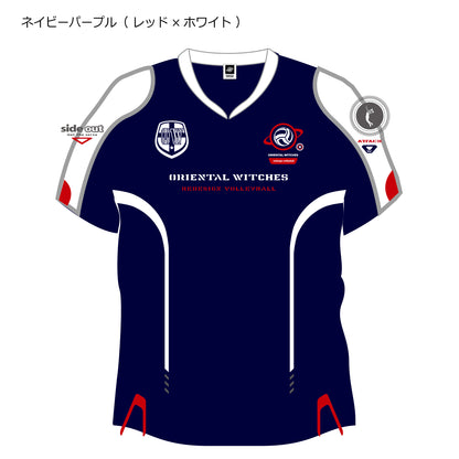 ウォームアップTシャツ（半袖ピステ） ネイビー（レッド×ダークグレー×ホワイト）