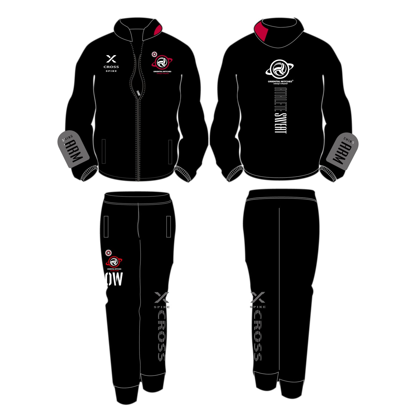 ドライフィットスウェットロングパンツ　ブラック（ディープレッド×ホワイト）