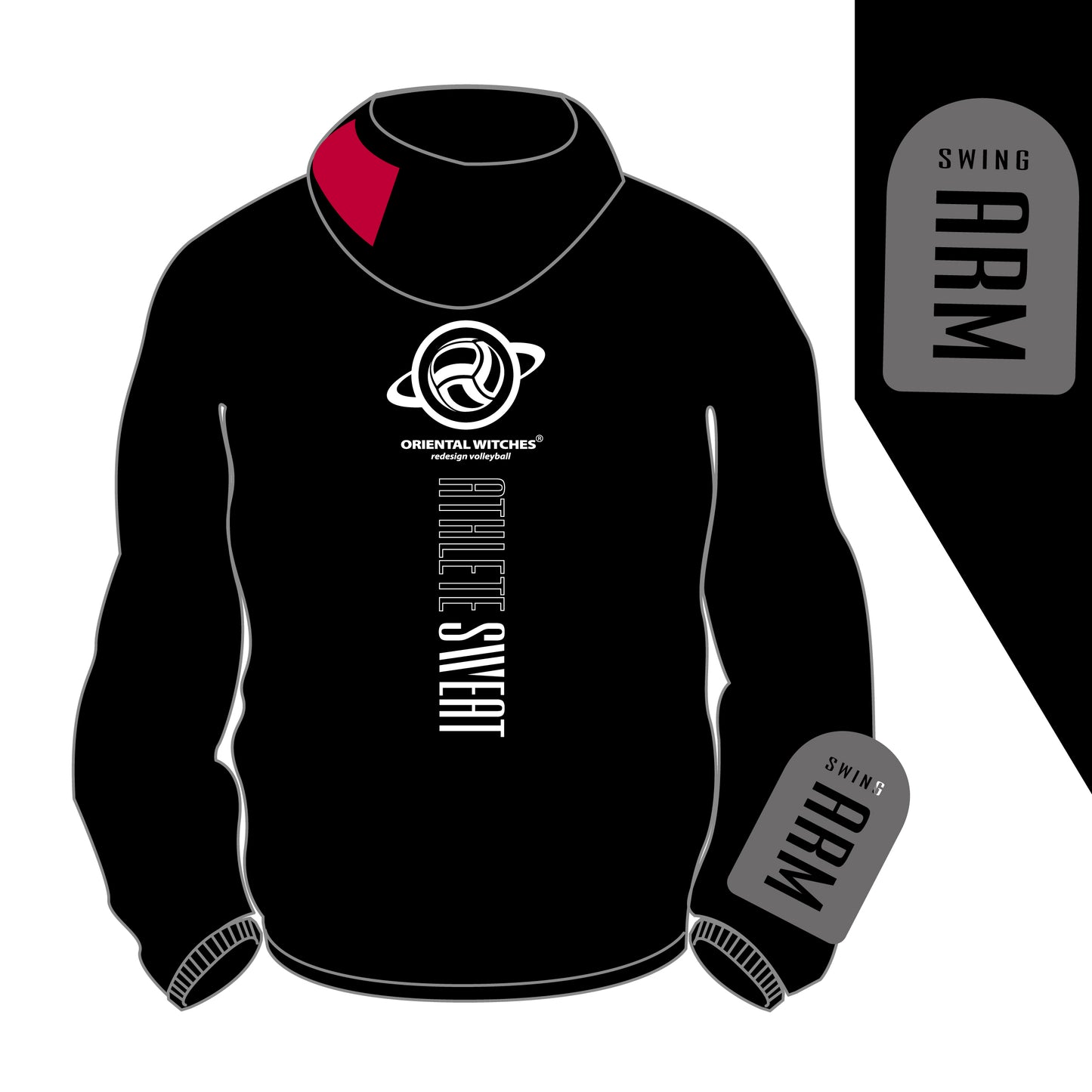 ドライフィットスウェットパーカー　ブラック（ディープレッド×ホワイト）