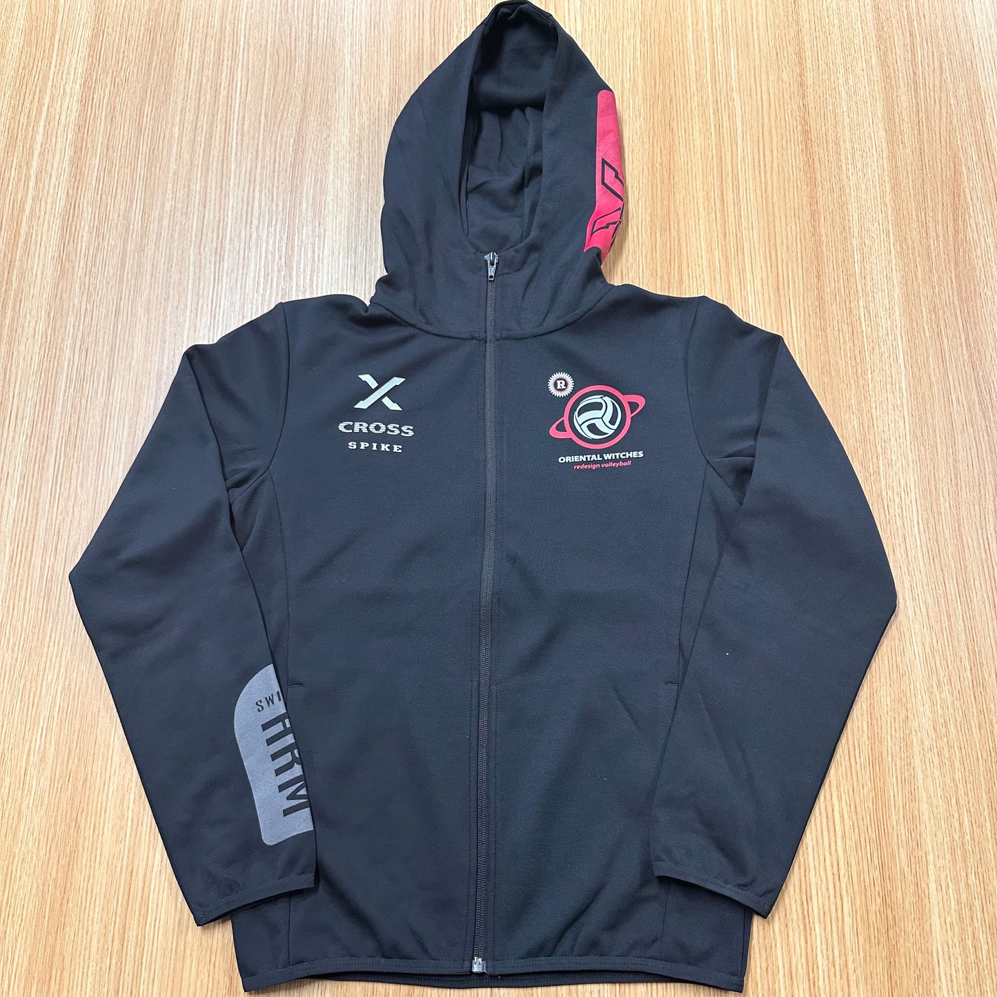 ドライフィットスウェットパーカー　ブラック（ディープレッド×ホワイト）