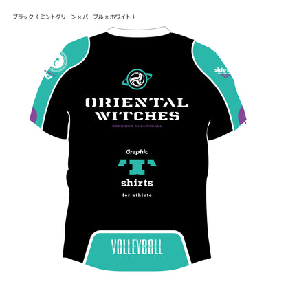 ウォームアップTシャツ（半袖ピステ） ブラック（ミントグリーン×パープル×ホワイト）