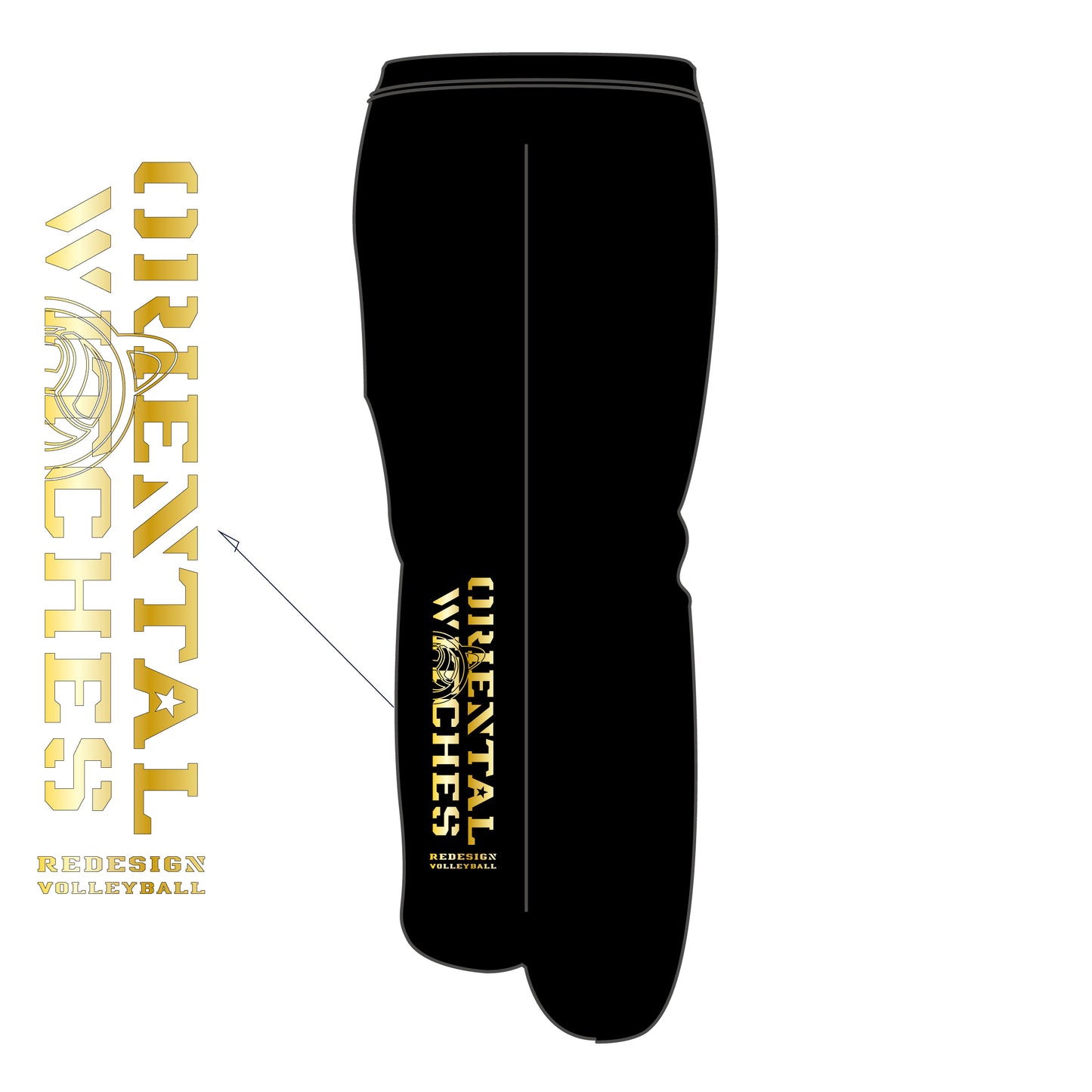 フーディーコットンスウェットロングパンツ ブラック（ゴールド×ホワイト）